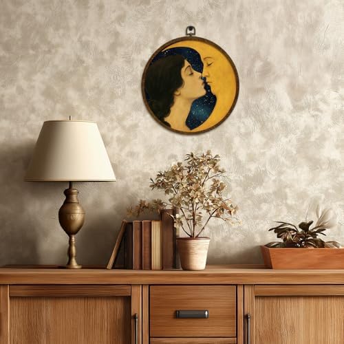 KLYTINK Retro Celestial Decor, Romantic Moon and Young Girl Round Wall Art - Image 6
