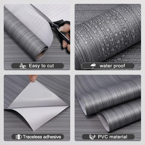 Dark Gray Grasscloth Peel and Stick Wallpaper, A Set of 15.7"x236" Textured - Image 2