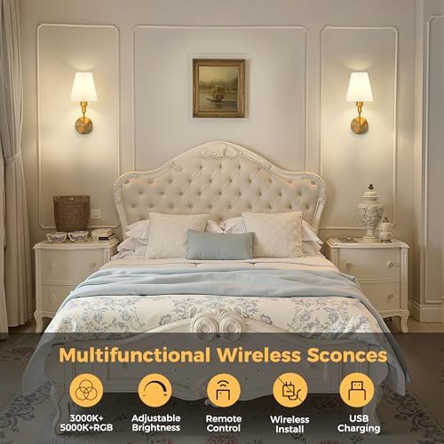 Battery Operated Wall Sconce: Set of 2 Wireless Wall Light 12000mAh - Image 2