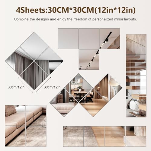 Shiftshade Mirror Wall Full Length, 12X12 Inch Unbreakable Mirror Tiles - Image 2