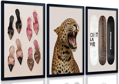 Stockholm Style Set of 3 Wall Art Set Leopard Print & Preppy Fashion Art by JBZDD