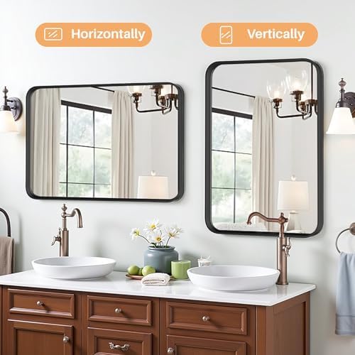 Bathroom Mirror for Wall, 40x30 Inch Rounded Rectangle Mirror, Tempered Glass - Image 3