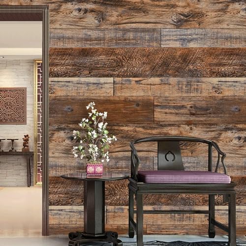 WENMER 23.6" x 394" Brown Wood Peel and Stick Wallpaper Shiplap Self Adhesive - Image 2