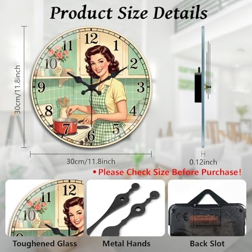 peacoblue Vintage Cooking Woman Wall Clocks Battery Operated 12" - Image 2
