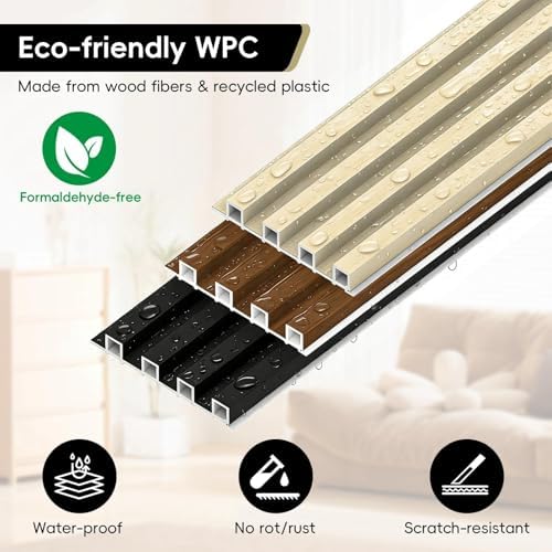 10Pack WPC Slat Wall Panels, 96 x 6.4 x 0.8Inches 3D Accent Wall Panels - Image 4