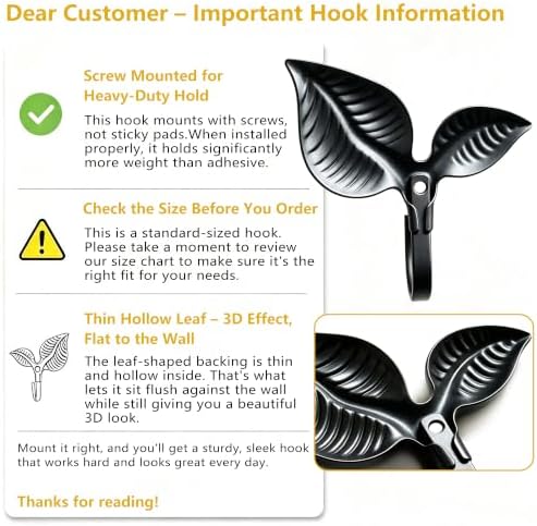 4pcs Heavy Duty Vintage Leaf Wall Hooks Antique Bronze Decorative Iron Coat - Image 3