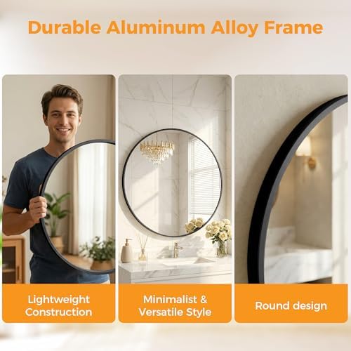 24 Inch Black Round Bathroom Wall Mirror, Round Mirrors - Image 3