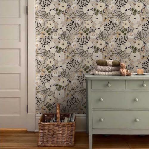 18"x236" Boho Cream/Brown Daisy Flower Peel and Stick Self Adhesive Wallpaper - Image 3
