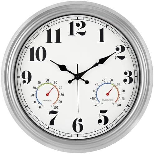 JENLYSTIME 16 Inch Silver Vintage Waterproof Outdoor Wall Clock by JENLYSTIME
