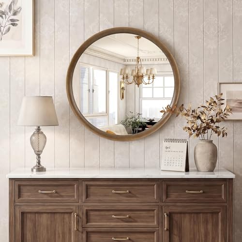 Brakki Round Wall Mirror with Wood Frame - Image 4