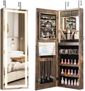 CHARMAID LED Mirror Jewelry Cabinet, Lockable Jewelry Armoire by CHARMAID