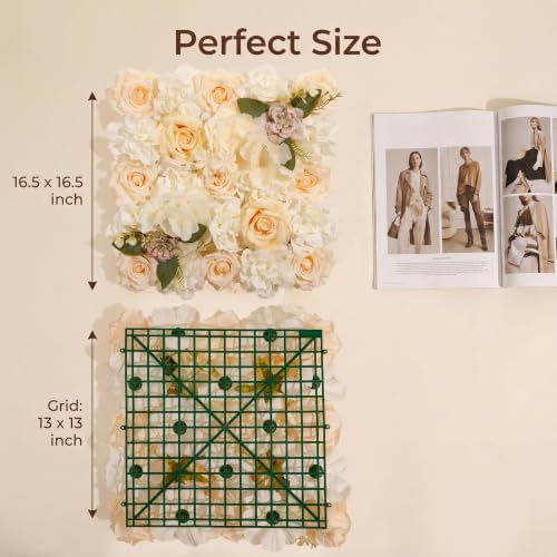 Flower Wall Backdrop, 12 Panels, 16.5x16.5 Inch, Champagne Rose - Image 3