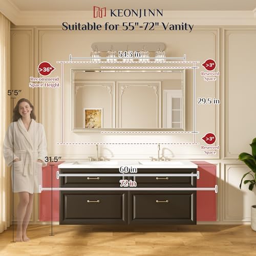 Keonjinn 55" x 30" Black Bathroom Vanity Mirror, Aluminum Alloy Frame - Image 2
