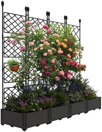 4 PCS Raised Garden Bed with Trellis & Privacy Screen, Large Outdoor Privacy - Image 2