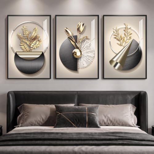 Framed Modern Elegant Luxury Gold Wall Art, 3 Piece 20x30 In - Image 4