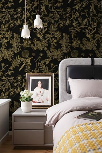 Safiyya Peel and Stick Modern Wallpaper Floral Birds Contact Paper Black and - Image 3