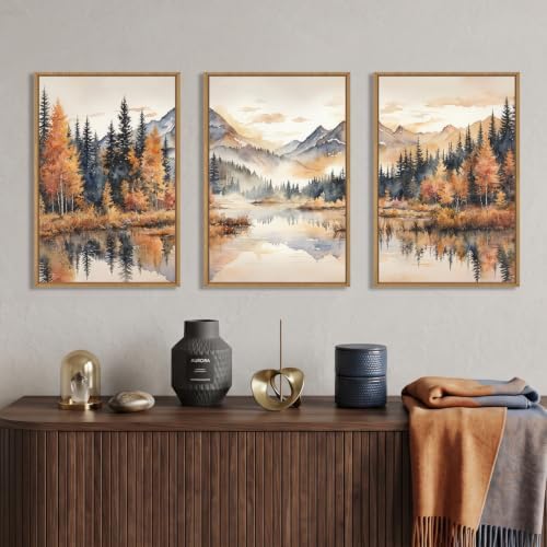 LHIUEM Large Neutral Mountain Framed Canvas Wall Art, Nature Foggy Forest Wall - Image 3