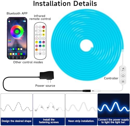 KANTUTOE LED Neon Rope Lights, 19.68ft RGB LED Light Strip, 24V Music Sync - Image 6