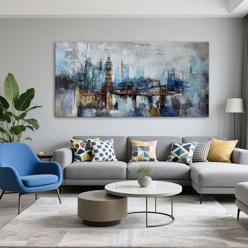 Pogusmavi Large Wall Art for Bedroom Abstract City View Canvas Art Modern Home by Pogusmavi