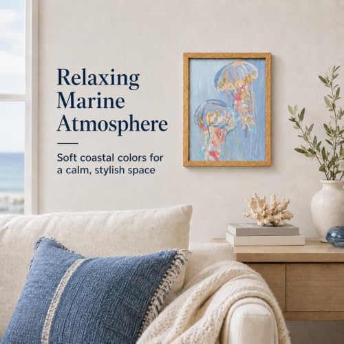 Framed Blue Jellyfish Canvas Wall Art, Nursery Ocean Animals Wall Decor - Image 2