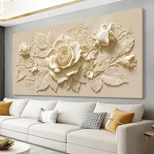 I@U Large Beige Floral Rose Canvas Wall Art Decor by IU