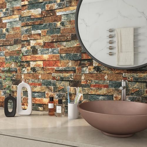 FunStick Vintage Faux Brick Wallpaper Peel and Stick 3D Textured Squares Brown - Image 6