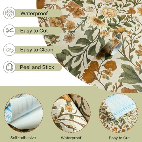 Jeweluck Floral Peel and Stick Wallpaper Bird Wall Paper 16.9" x 118.1" - Image 4