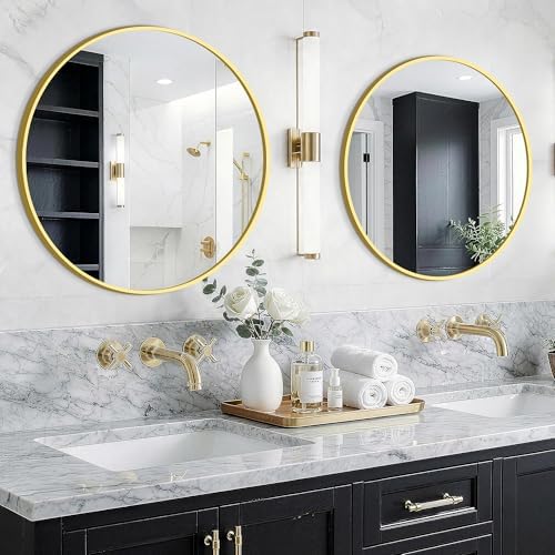 FGU Round Bathroom Mirror for Over Sink 22" Gold Circle Wall Mirror - Image 5