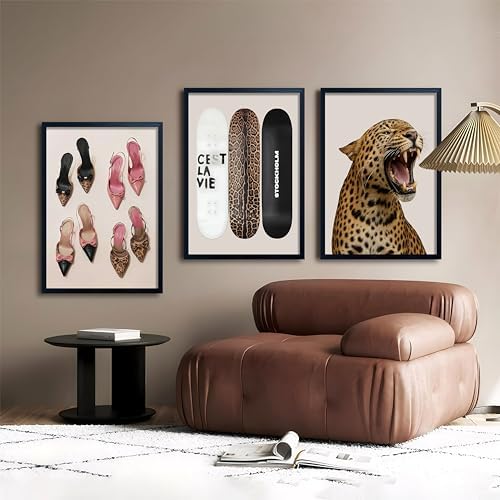 Stockholm Style Set of 3 Wall Art Set Leopard Print & Preppy Fashion Art - Image 4