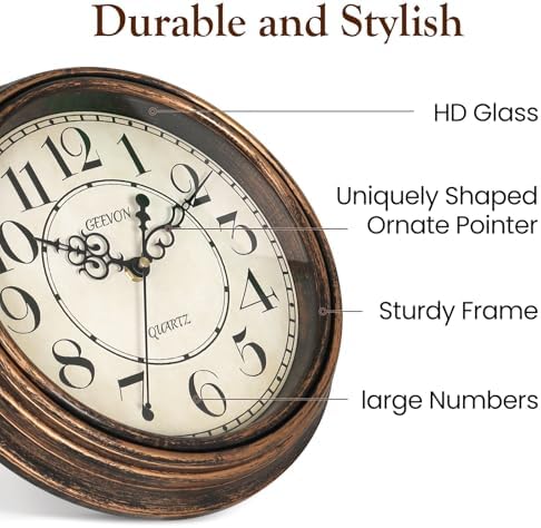 Geevon Vintage Wall Clock, Silent 12" Non Ticking Retro Round Clock Quartz - Image 2