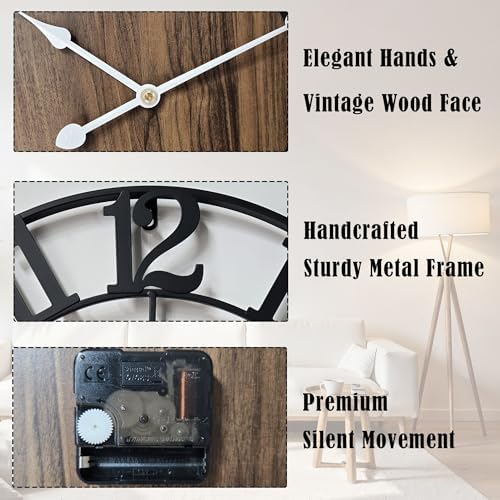Large Metal Wall Clock, 32 Inch Retro Decorative Silent, Non Ticking, Battery - Image 5