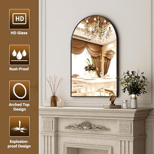XRAMFY 24"x36" Black Arched Bathroom Mirror - Image 5