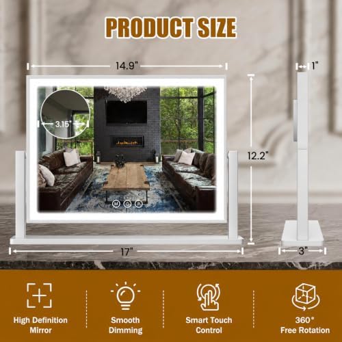 Vanity Mirror with Lights, Rounded Frame, 10X Magnification, Smart Touch with - Image 2
