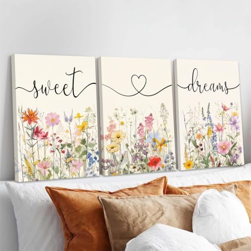 Framed Sweet Dreams Wall Art Set of 3, Colorful Wildflower Prints - Image 2