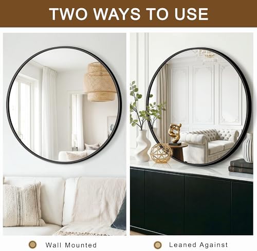 FGU Round Bathroom Mirror for Over Sink 2 Pack 30" Black Circle Wall Mirror - Image 5