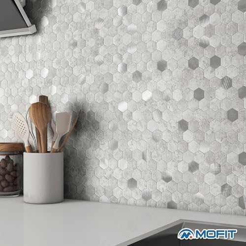Peel and Stick Backsplash Hexagon Marble Tiles Cement Grey 5pcs - Image 4