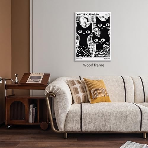 Cute Black Cat Poster Japanese Yayoi Kusama Wall Art 24X36 inch Framed Trendy - Image 5