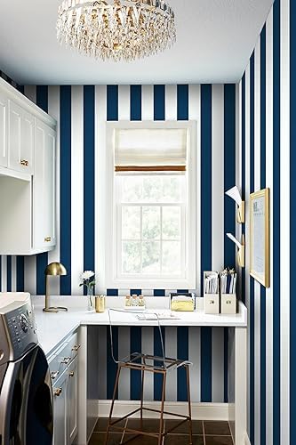 Guvana 17.7"x197" Navy Blue Wallpaper Striped Peel and Stick Wallpaper Blue and - Image 3