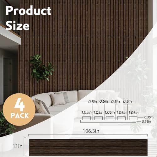 4 Pack Wood Panels for Wall, 106.3" × 11" Wood Slat Acoustic Panels for Wall - Image 2