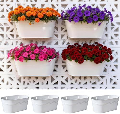 LaLaGreen Large Wall Planter White Metal Wall Decor Pots by L%C3%A1L%C3%A1Green
