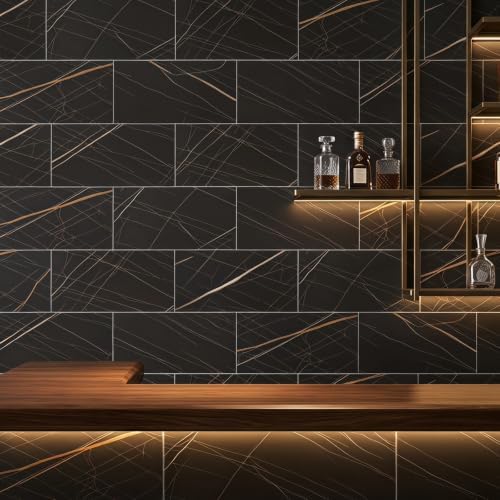 6" x 12" Mocha Gold Peel and Stick Backsplash Wall Tiles, PVC Faux Stone Stick - Image 2