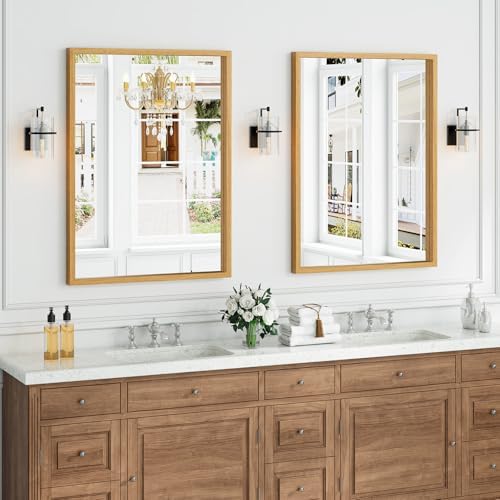 Syndra Natural Wood Frame Bathroom Mirror, 30x40'' Modern Vanity Mirror - Image 2