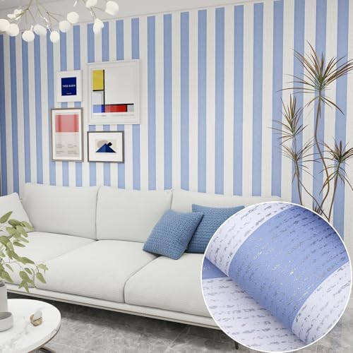 Blue Stripe Peel and Stick Wallpaper A Set of 15.7" x 1181" Blue and White by Biyoeepeelstickwallpaper