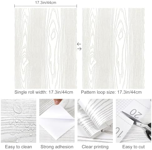 Yun-aeon Light White and Silver Wood Contact Paper 17.3"x200" Rustic Wooden - Image 2
