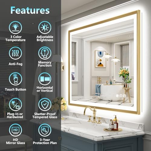 40x36 Gold Beveled LED Lighted Bathroom Mirror, Backlit & Front Lit - Image 2