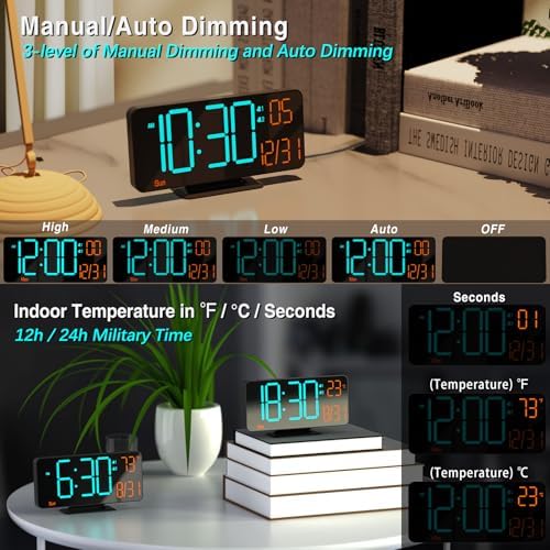 KOSUMOSU Alarm Clocks for Bedrooms, 6.7" Black Small Digital Clock LED - Image 4