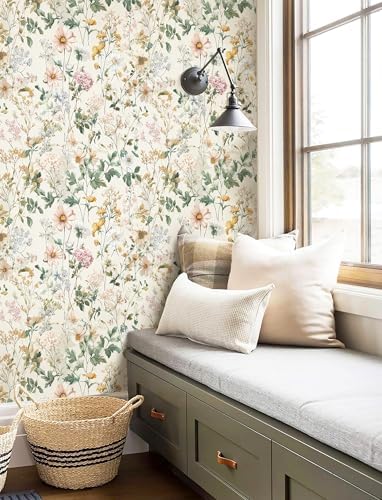 Vintage Floral Peel and Stick Wallpaper Beige Floral and Leaf Contact Paper - Image 7