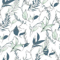 Sage Green and Blue Leaf Peel and Stick Wallpaper 17.7in x 88.5in by Akodm