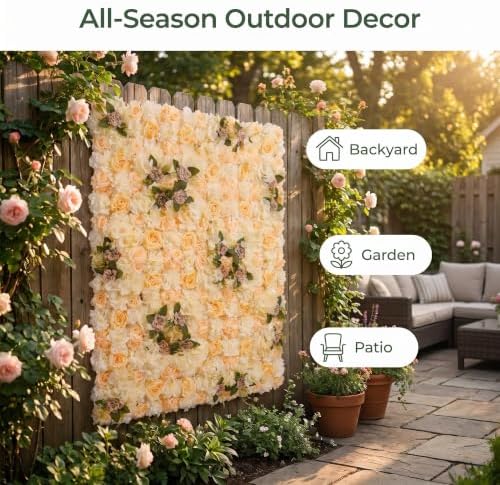 Flower Wall Backdrop, 12 Panels, 16.5x16.5 Inch, Champagne Rose - Image 5