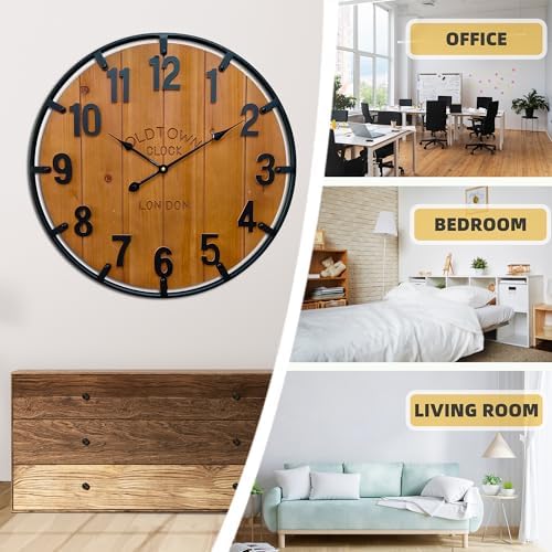 Large Farmhouse Rustic Wooden Wall Clock - Image 2